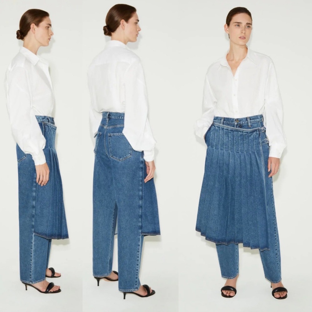NWT NEW GOLDSIGN Denim Kilt Jean Skirt‎ Over Jeans Convertible Size 25 Cotton